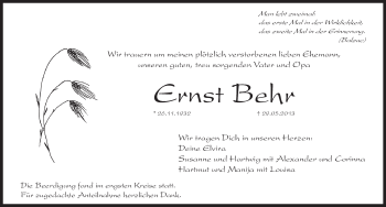 Traueranzeige von Ernst Behr von Pegnitz-Zeitung